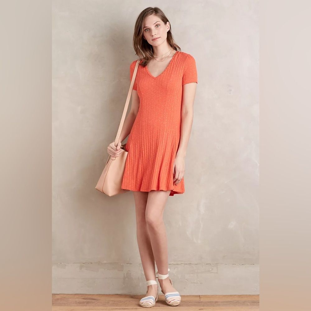 Anthropologie Dolan Left Coast Red Merle Knit Ribbed Flare Shirt Dress Size XXS - Picture 9 of 9